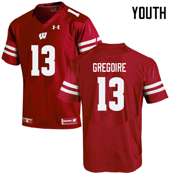 Youth #13 Mike Gregoire Wisconsin Badgers College Football Jerseys Sale-Red - Click Image to Close